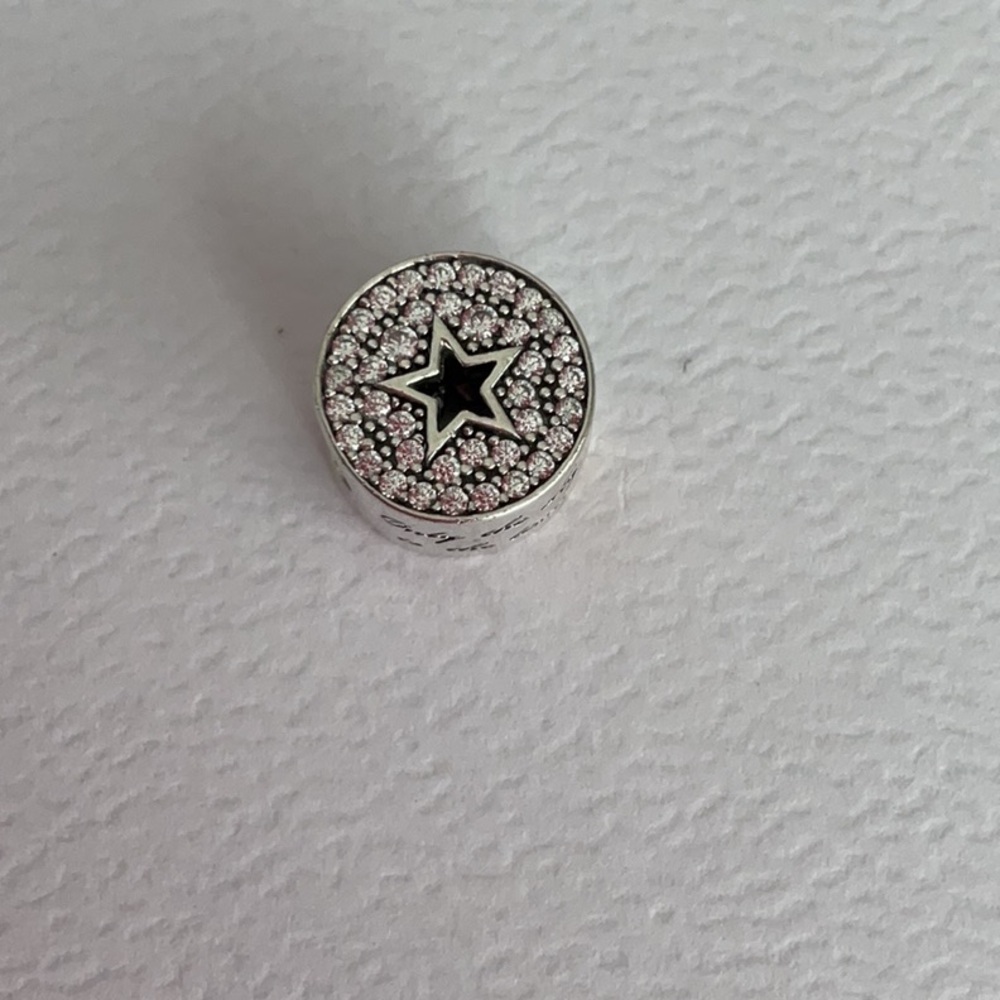 Pandora Silver Brooch with Star Design and Crystal Accents